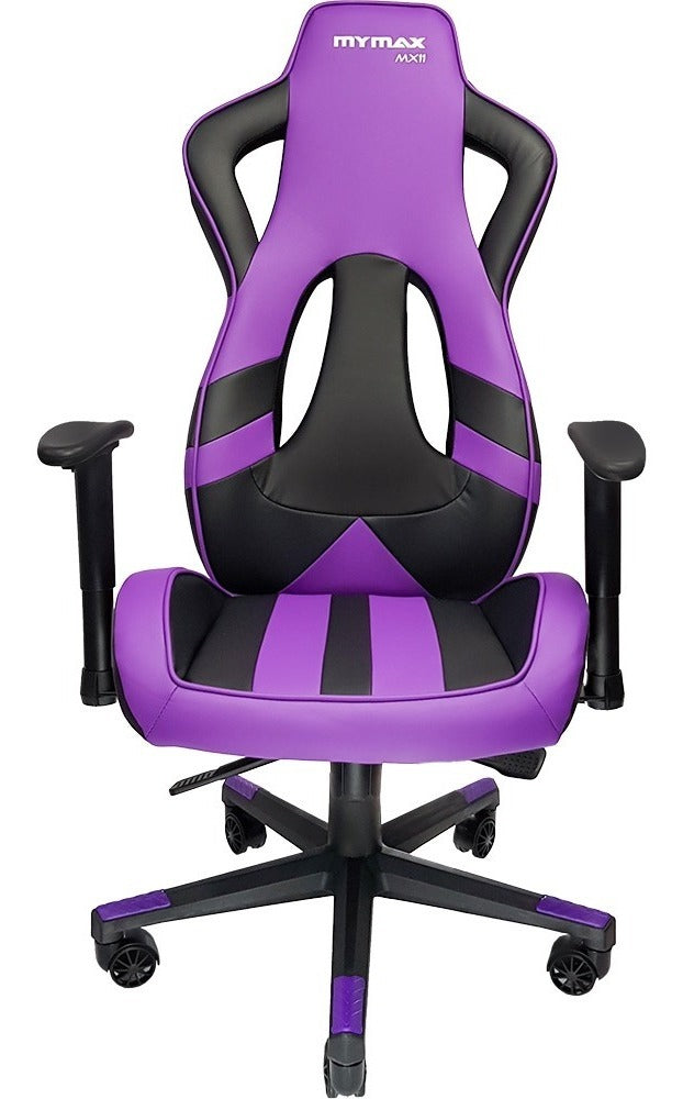 Cadeira de escritório Mymax MX11 gamer ergonômica preta e violeta com estofado em tecido sintético