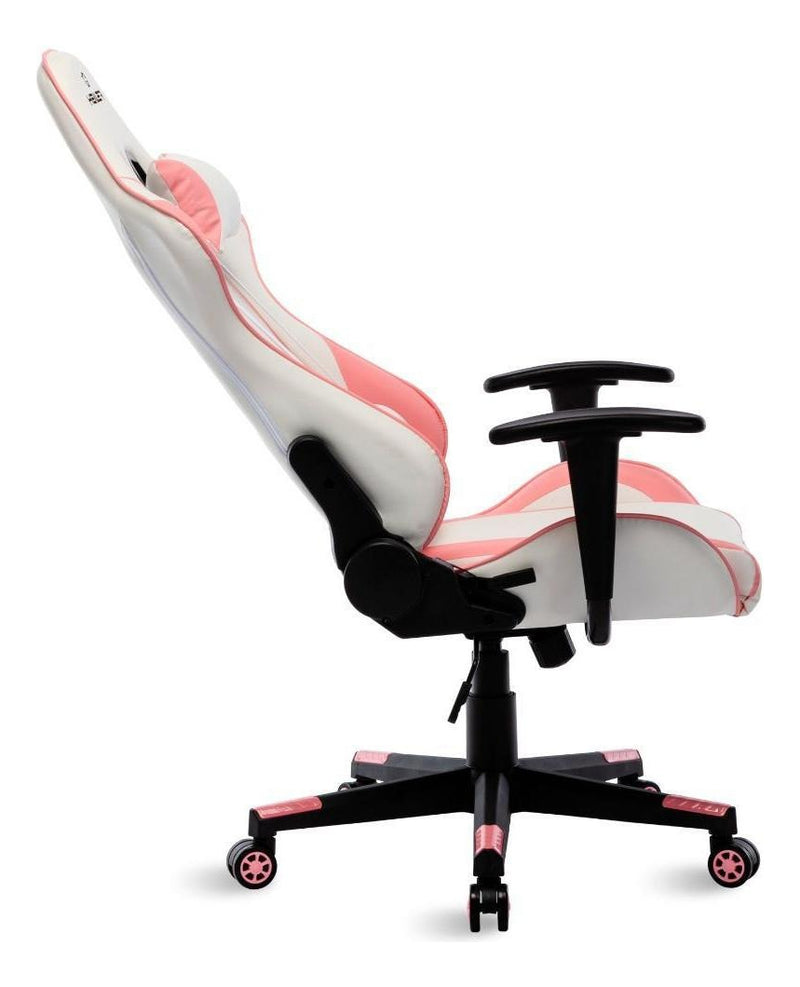 Cadeira Gamer Branco E Rosa Healer Strike Reclinável