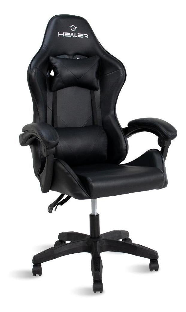 Cadeira de escritório Healer Lancer gamer ergonômica preta com estofado de couro sintético