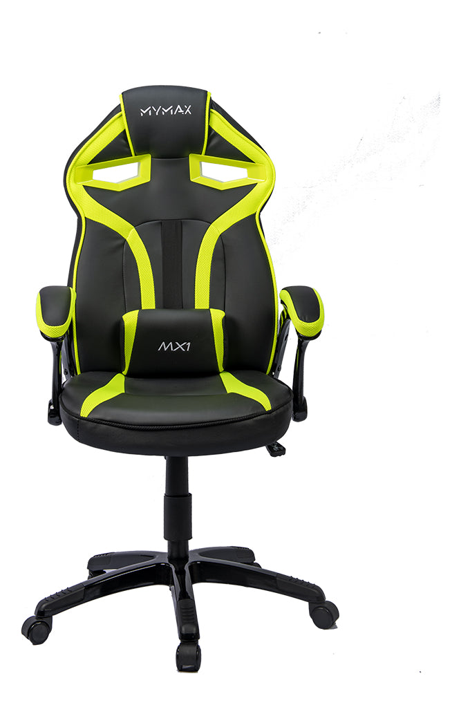 Cadeira de escritório Mymax MX1 gamer ergonômica preto e verde com estofado em tecido sintético