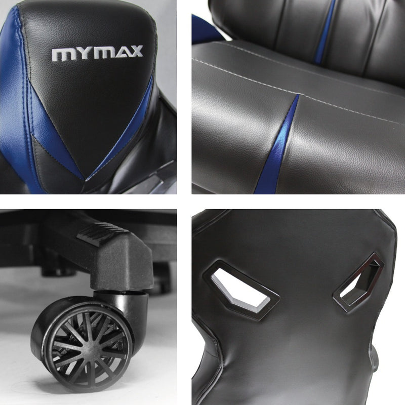 Cadeira de escritório Mymax MX8 gamer preto e azul com estofado em tecido sintético