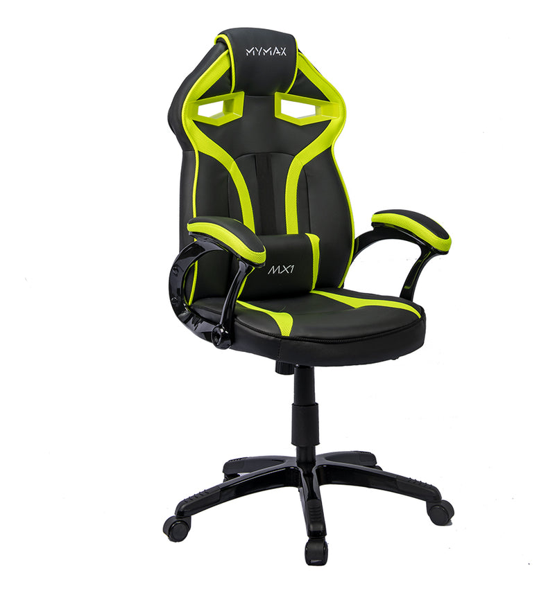 Cadeira de escritório Mymax MX1 gamer ergonômica preto e verde com estofado em tecido sintético