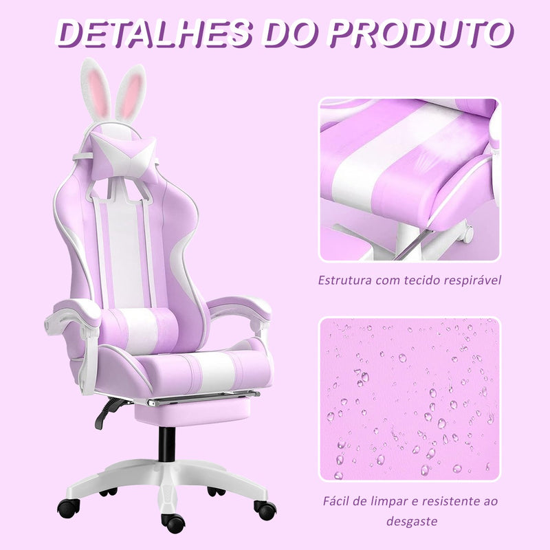 Cadeira De Pc Gamer Rosa Violeta Com Orelhinha De Coelho Cor Lilás Material do estofamento Algodão