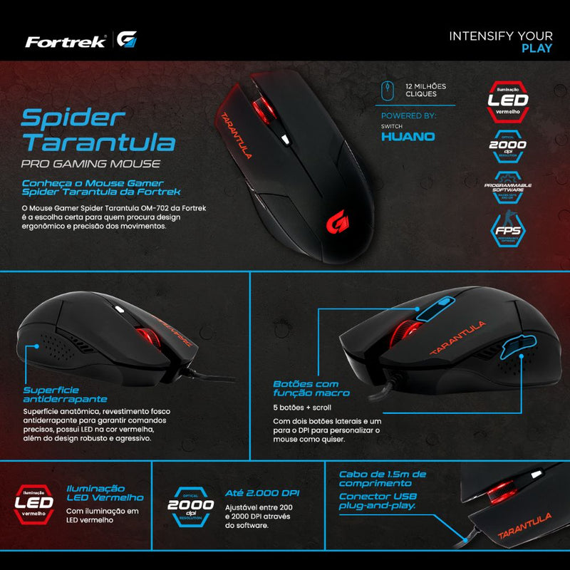 Mouse para jogo Fortrek Spider Tarantula OM-702 preto