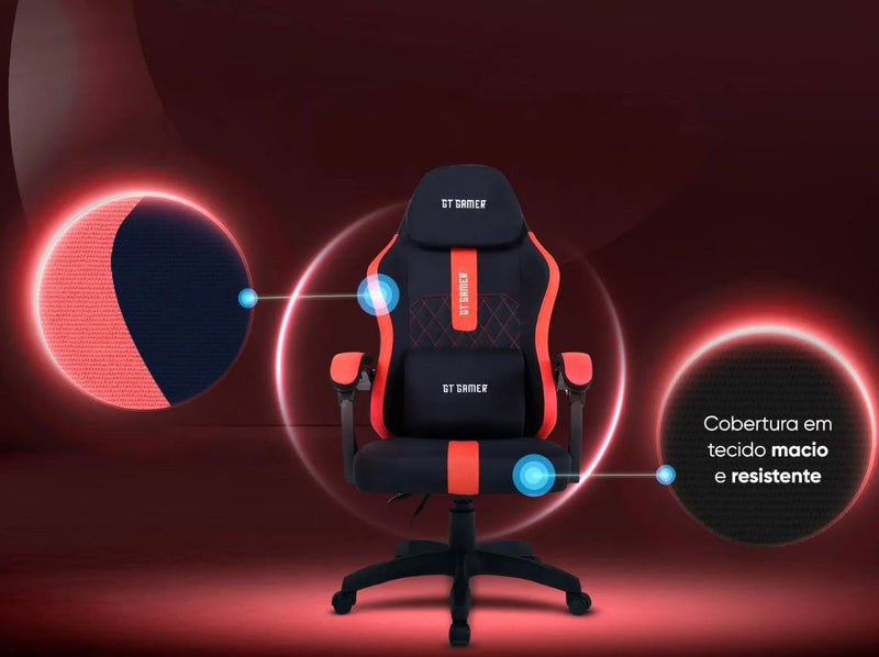Cadeira Gamer Giratória Ergonômica Cor Preto e Vermelho GT Mars Goldentec
