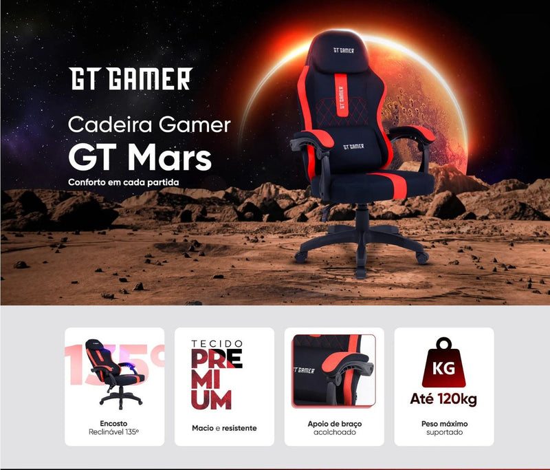 Cadeira Gamer Giratória Ergonômica Cor Preto e Vermelho GT Mars Goldentec