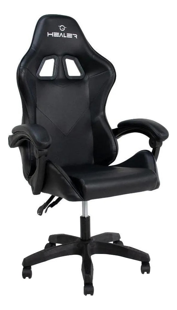 Cadeira de escritório Healer Lancer gamer ergonômica preta com estofado de couro sintético