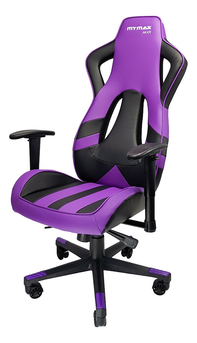 Cadeira de escritório Mymax MX11 gamer ergonômica preta e violeta com estofado em tecido sintético