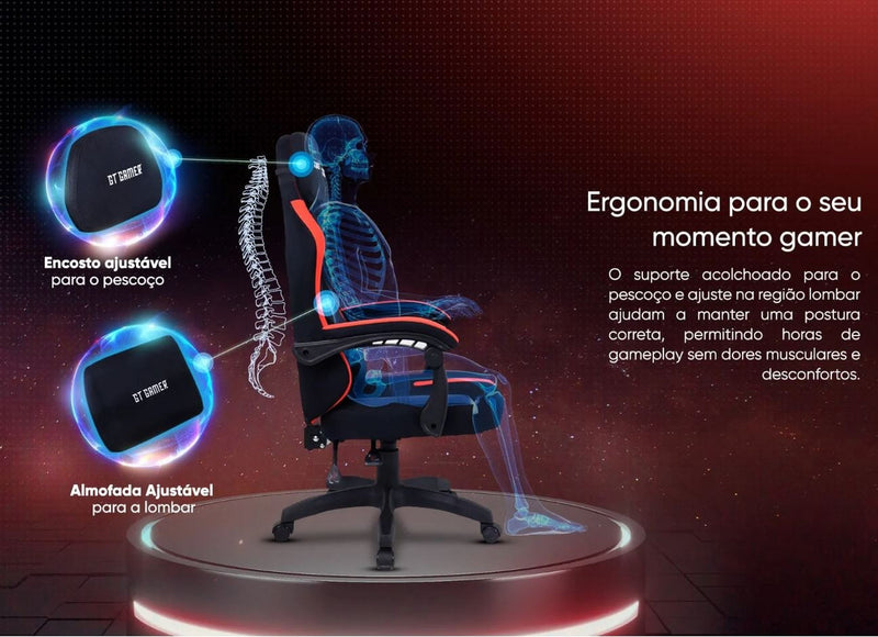 Cadeira Gamer Giratória Ergonômica Cor Preto e Vermelho GT Mars Goldentec