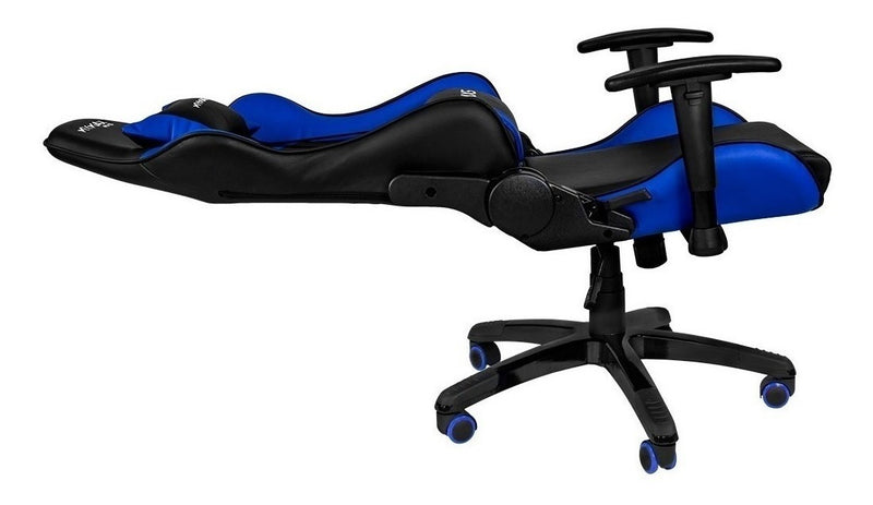 Cadeira de escritório Mymax MX5 gamer ergonômica preto e azul com estofado em tecido sintético