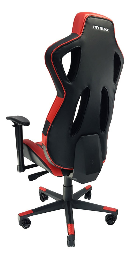 Cadeira de escritório Mymax MX11 gamer ergonômica preta e vermelha com estofado em tecido sintético