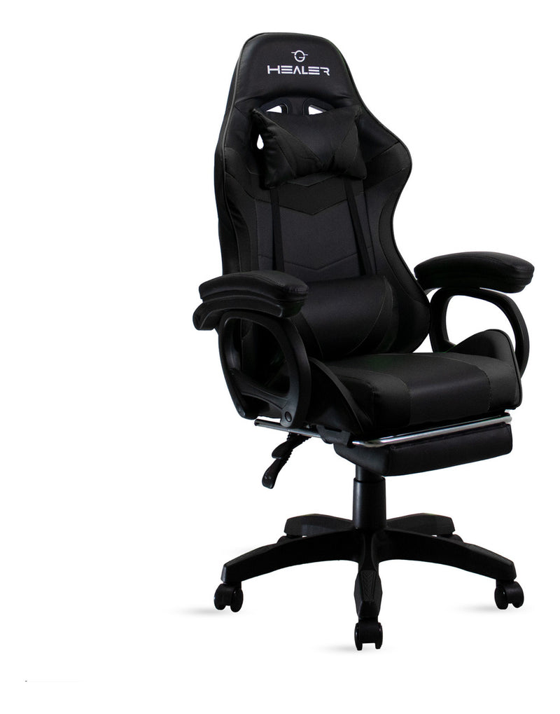 Cadeira de escritório Healer Level gamer ergonômica preta com estofado de couro sintético