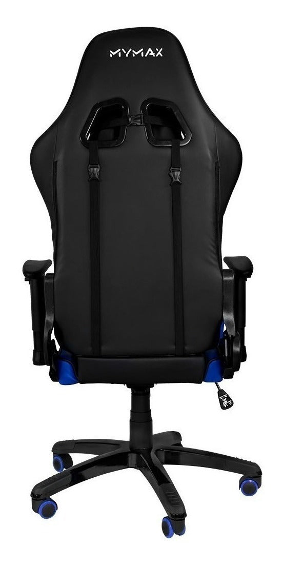 Cadeira de escritório Mymax MX5 gamer ergonômica preto e azul com estofado em tecido sintético