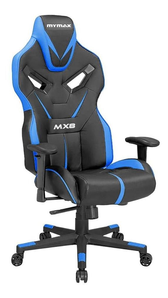 Cadeira de escritório Mymax MX8 gamer preto e azul com estofado em tecido sintético