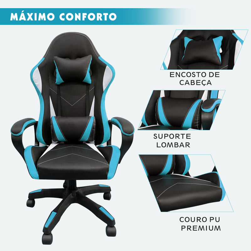 Cadeira Gamer Barata Jogo Altura Regulável Cor Azul Material Do Estofamento Couro Sintético Python Fly