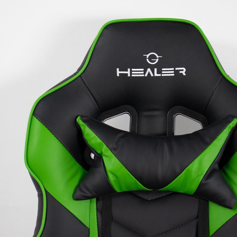 Cadeira de escritório Healer Alien gamer ergonômica preto e verde com estofado de couro sintético