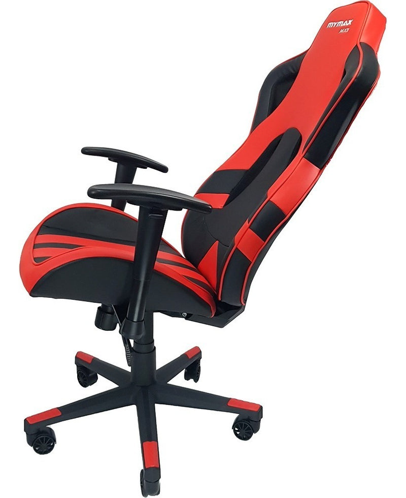 Cadeira de escritório Mymax MX11 gamer ergonômica preta e vermelha com estofado em tecido sintético
