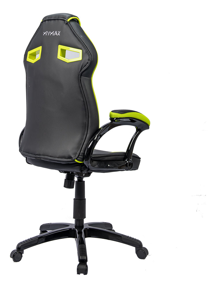 Cadeira de escritório Mymax MX1 gamer ergonômica preto e verde com estofado em tecido sintético