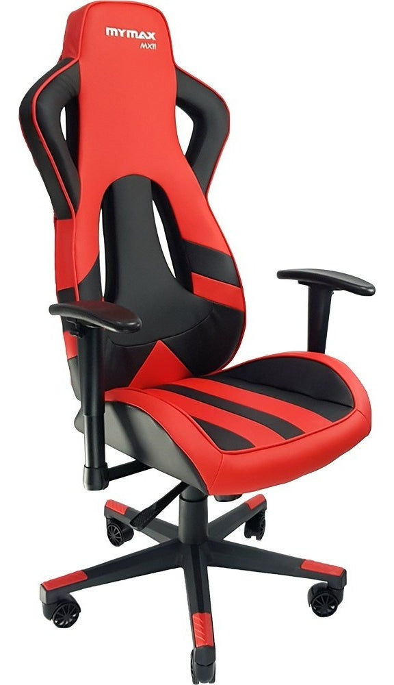 Cadeira de escritório Mymax MX11 gamer ergonômica preta e vermelha com estofado em tecido sintético