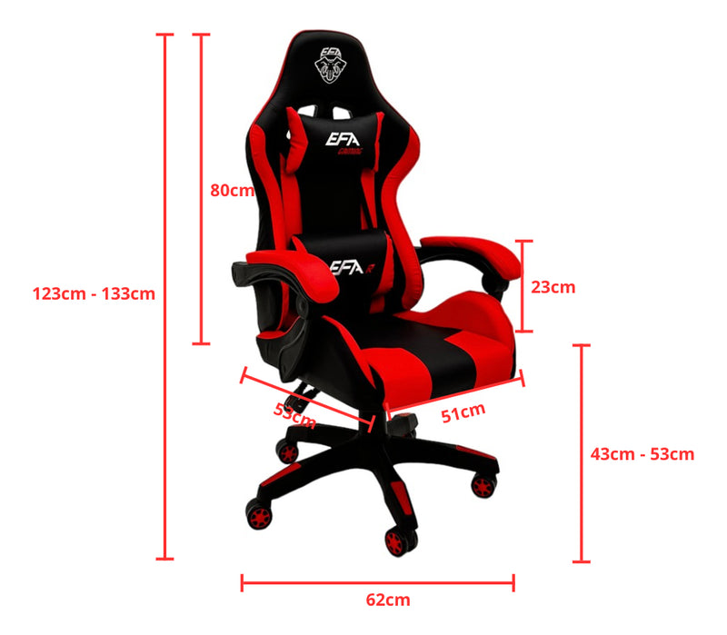 Cadeira de escritório EFA GAMING R gamer ergonômica vermelha com estofado de couro sintético
