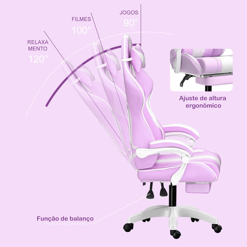 Cadeira De Pc Gamer Rosa Violeta Com Orelhinha De Coelho Cor Lilás Material do estofamento Algodão