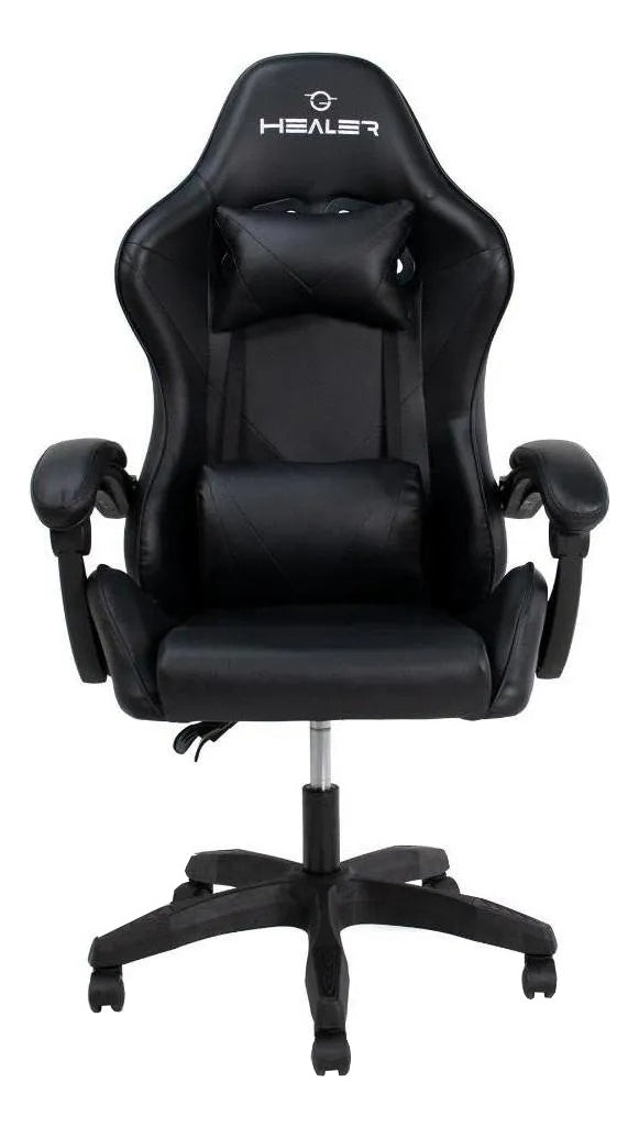 Cadeira de escritório Healer Lancer gamer ergonômica preta com estofado de couro sintético