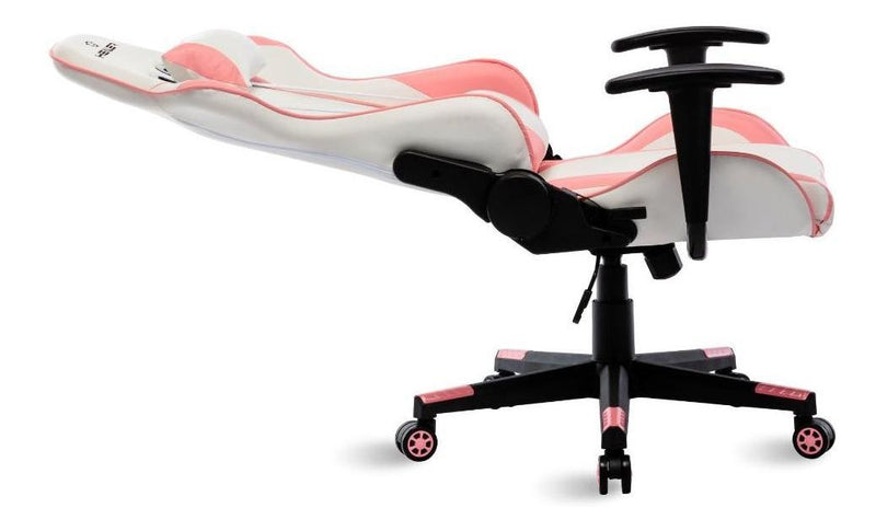 Cadeira Gamer Branco E Rosa Healer Strike Reclinável