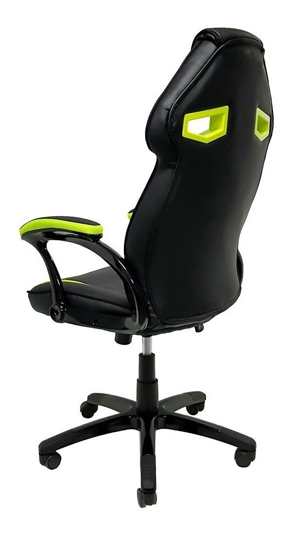 Cadeira de escritório Mymax MX1 gamer ergonômica preto e verde com estofado em tecido sintético