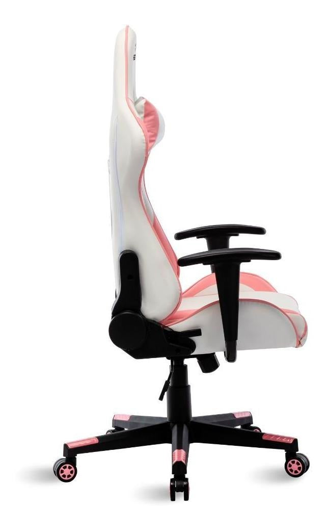 Cadeira Gamer Branco E Rosa Healer Strike Reclinável