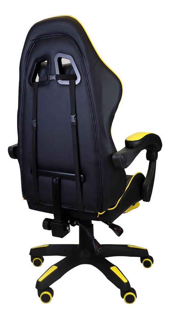Cadeira Gamer Profissional Reclinável Apoio De Pés Amarela Cor Amarelo Material do estofamento Couro sintético