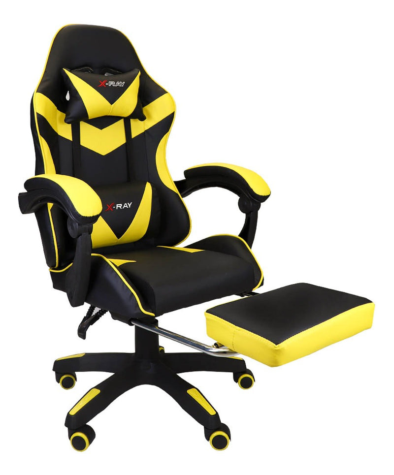 Cadeira Gamer Profissional Reclinável Apoio De Pés Amarela Cor Amarelo Material do estofamento Couro sintético