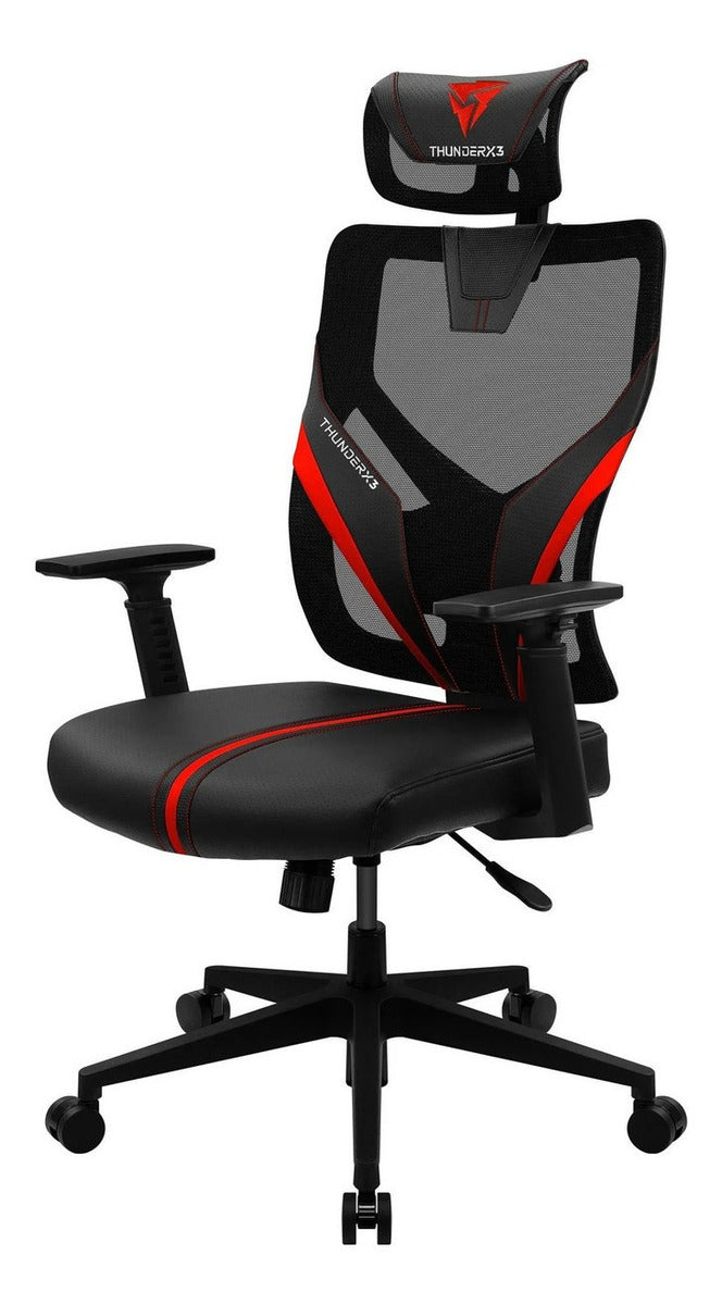 Cadeira de escritório ThunderX3 YAMA1 gamer ergonômica preta e vermelha com estofado de malha