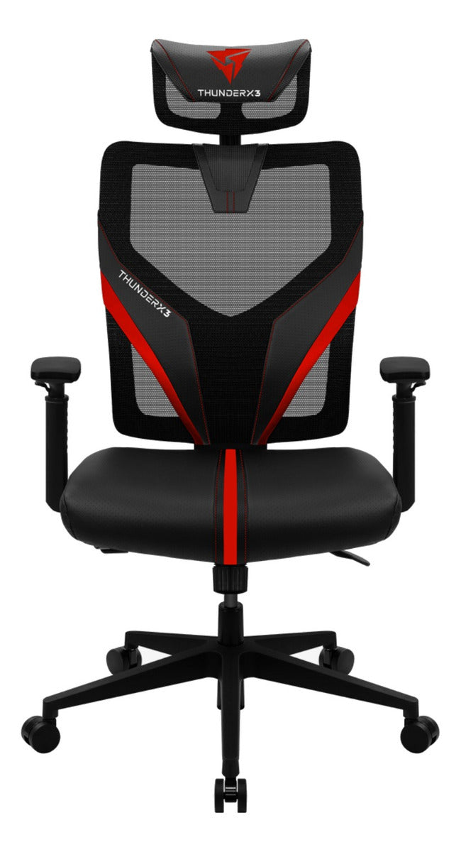 Cadeira de escritório ThunderX3 YAMA1 gamer ergonômica preta e vermelha com estofado de malha