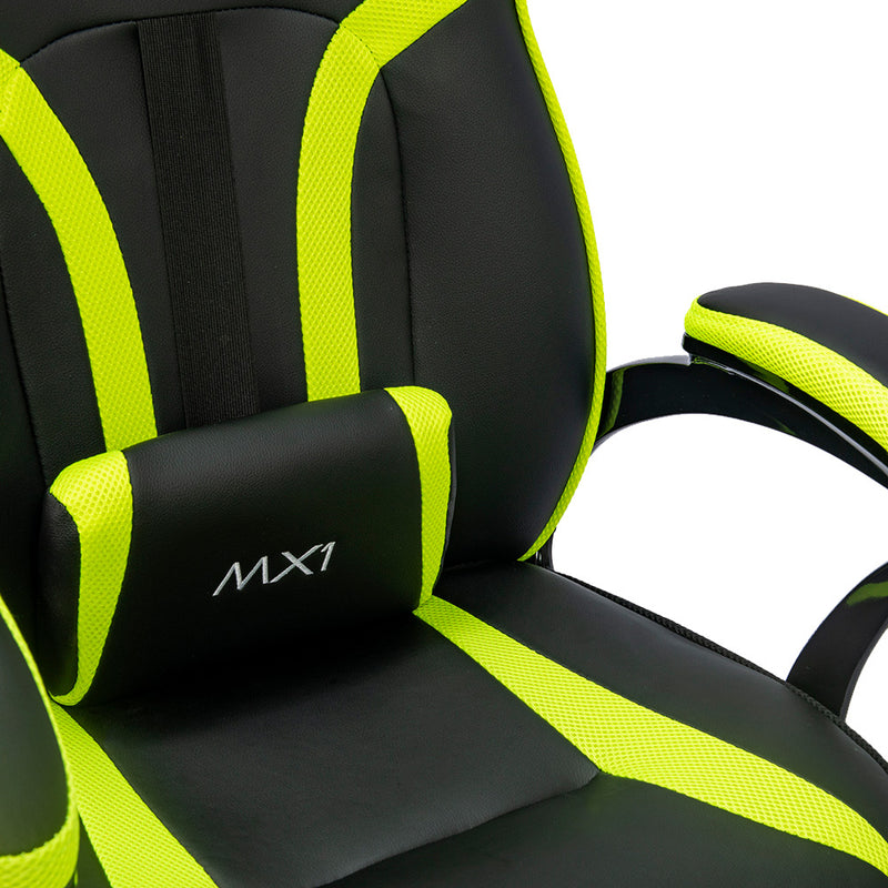 Cadeira de escritório Mymax MX1 gamer ergonômica preto e verde com estofado em tecido sintético