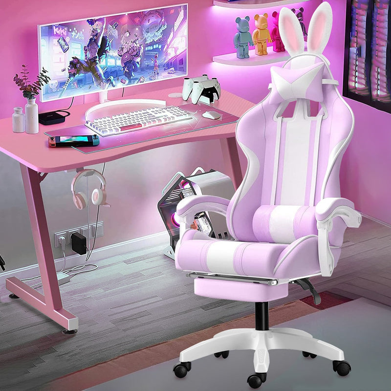 Cadeira De Pc Gamer Rosa Violeta Com Orelhinha De Coelho Cor Lilás Material do estofamento Algodão