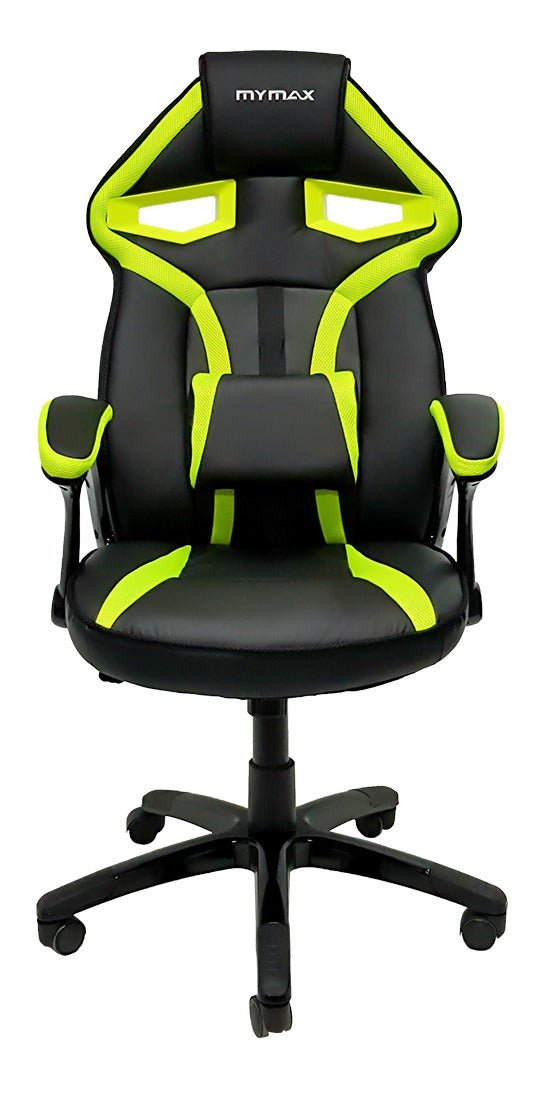 Cadeira de escritório Mymax MX1 gamer ergonômica preto e verde com estofado em tecido sintético