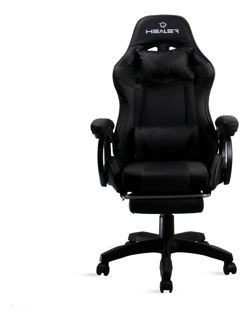 Cadeira de escritório Healer Level gamer ergonômica preta com estofado de couro sintético