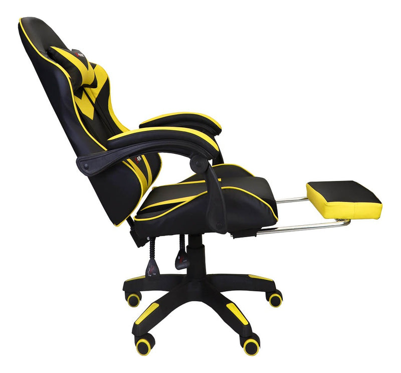 Cadeira Gamer Profissional Reclinável Apoio De Pés Amarela Cor Amarelo Material do estofamento Couro sintético