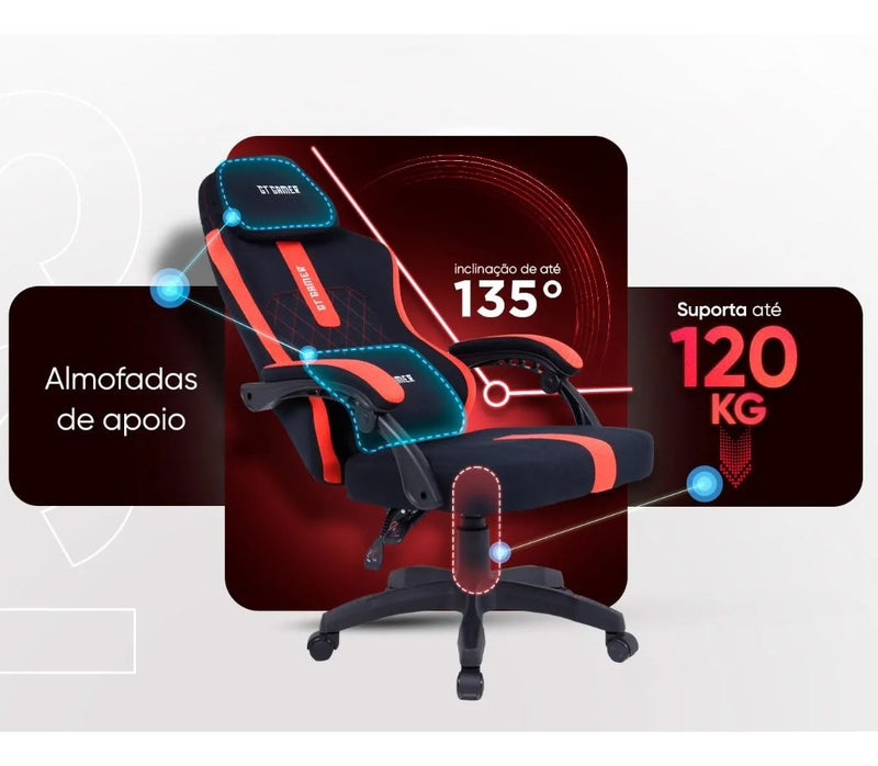 Cadeira Gamer Giratória Ergonômica Cor Preto e Vermelho GT Mars Goldentec