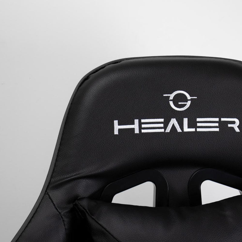 Cadeira de escritório Healer Level gamer ergonômica preta com estofado de couro sintético