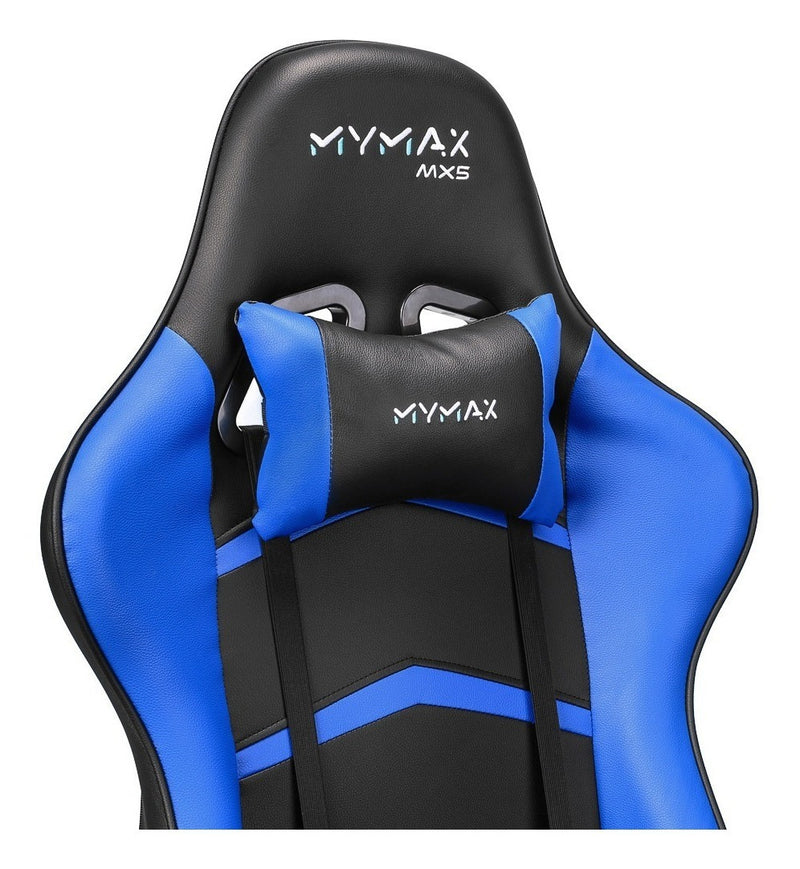Cadeira de escritório Mymax MX5 gamer ergonômica preto e azul com estofado em tecido sintético