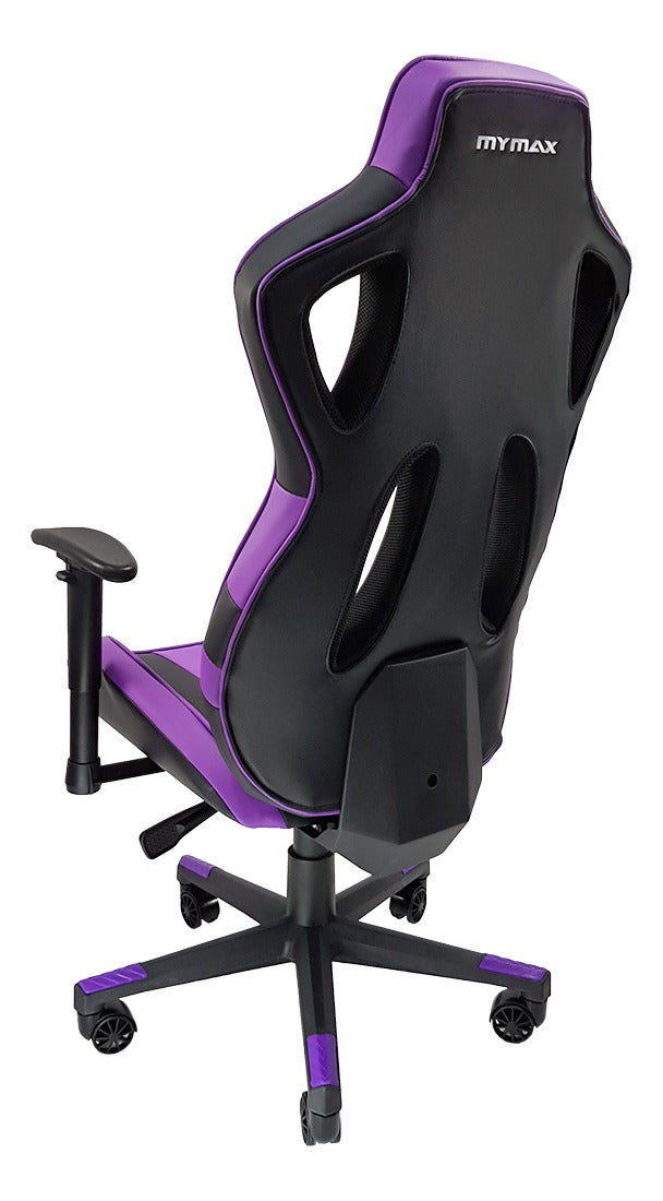 Cadeira de escritório Mymax MX11 gamer ergonômica preta e violeta com estofado em tecido sintético