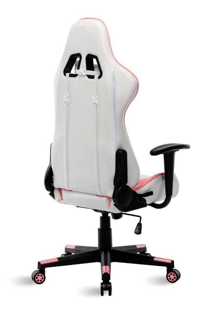 Cadeira Gamer Branco E Rosa Healer Strike Reclinável