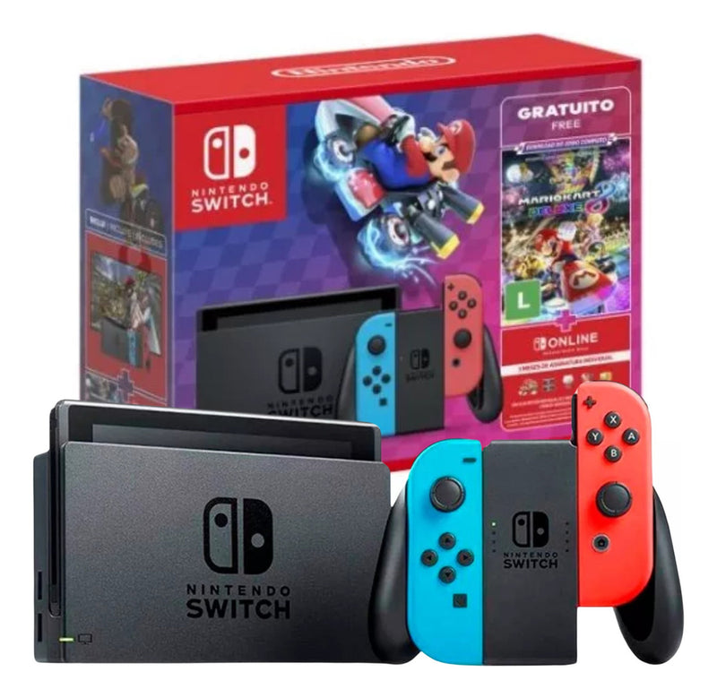 Console Nintendo Switch V2 32gb Mario Kart 8 Deluxe Cor Vermelho/Azul/Preto