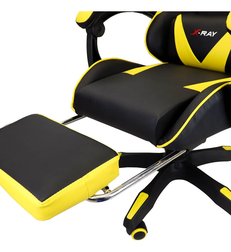 Cadeira Gamer Profissional Reclinável Apoio De Pés Amarela Cor Amarelo Material do estofamento Couro sintético
