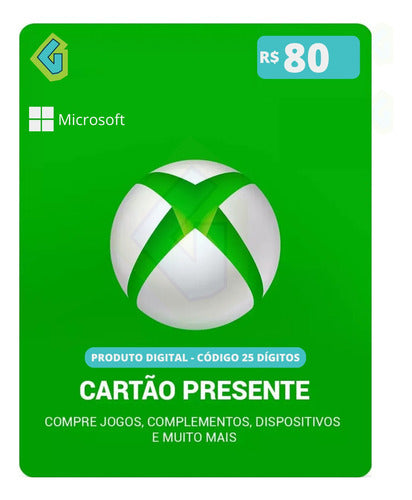Gift Card Xbox Cartão Presente Microsoft Live R$ 80 Reais