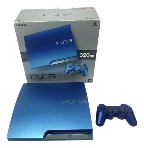 Playstation 3 Slim Azul Edição Splash Bluer 320gb Completo + 1 Controle + 3 Jogos
