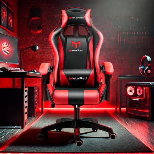 Cadeira Gamer Aurora Metalred M1 Preta E Vermelha  Almofadas