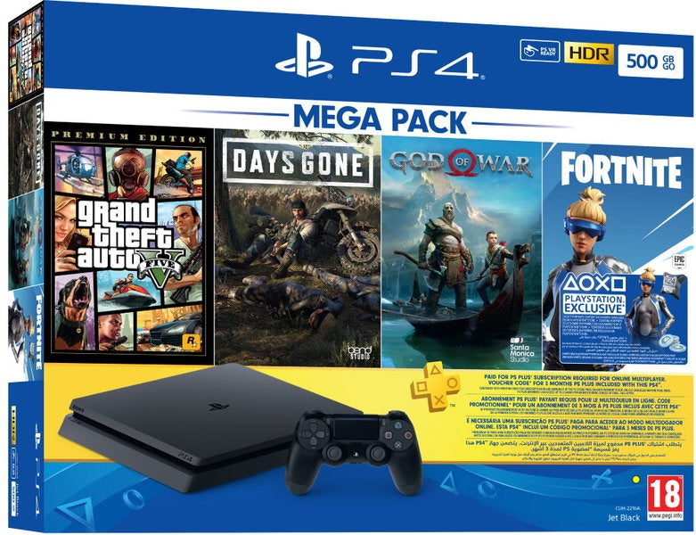 Playstation 4 Slim Sony Mega Pack 1 Terabyte  GTA5/Days Gone/God of War/Fortnite + 2 Controles Sony